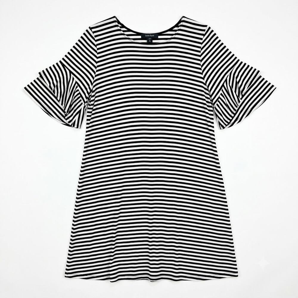 Karen Kane Striped Flutter Sleeve T Shirt Dress Black White Casual Womens XL